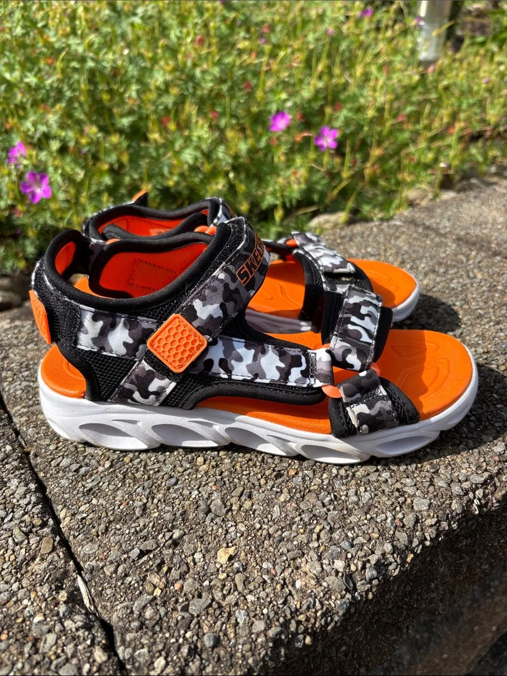 Sketchers S Lights Hypno-splash Orange Camo Boys Sandals Size 3